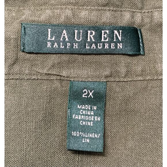 Ralph Lauren 100% Linen 2XL XXL Button Up Top Long Sleeve Green Lagenlook - Picture 5 of 6